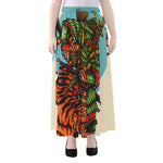 Japanese Samurai And Tiger Print Chiffon Maxi Skirt