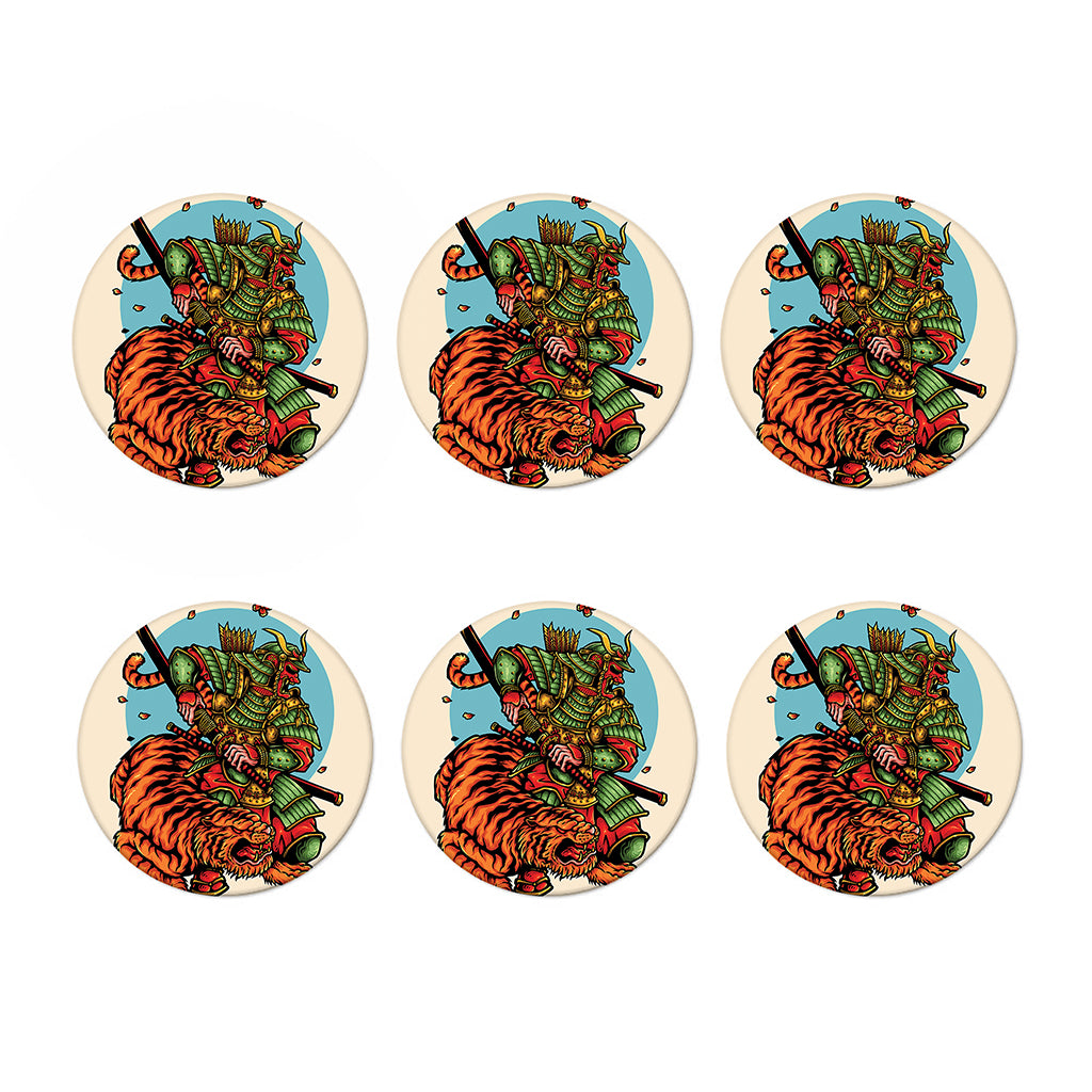 Japanese Samurai And Tiger Print Coaster Set