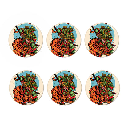 Japanese Samurai And Tiger Print Coaster Set