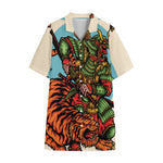Japanese Samurai And Tiger Print Cotton Hawaiian Shirt