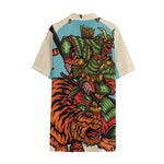 Japanese Samurai And Tiger Print Cotton Hawaiian Shirt