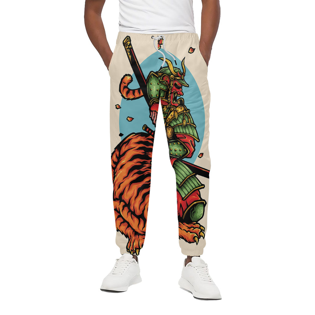 Japanese Samurai And Tiger Print Cotton Pants