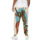 Japanese Samurai And Tiger Print Cotton Pants