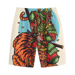 Japanese Samurai And Tiger Print Cotton Shorts