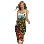 Japanese Samurai And Tiger Print Cross Back Cami Dress