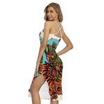 Japanese Samurai And Tiger Print Cross Back Cami Dress