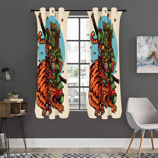 Japanese Samurai And Tiger Print Curtain