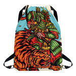 Japanese Samurai And Tiger Print Drawstring Backpack