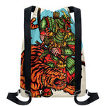 Japanese Samurai And Tiger Print Drawstring Backpack