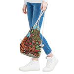Japanese Samurai And Tiger Print Drawstring Bag