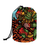 Japanese Samurai And Tiger Print Drawstring Makeup Bag