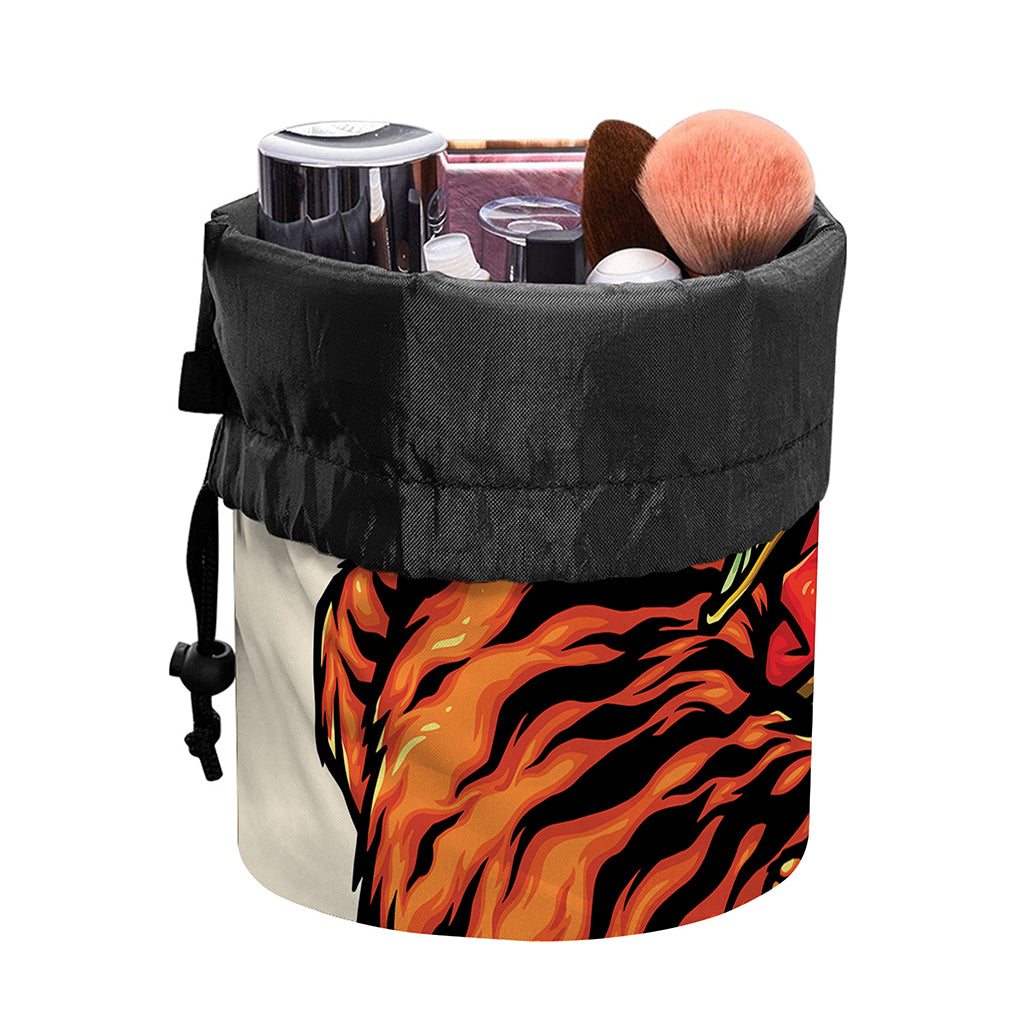 Japanese Samurai And Tiger Print Drawstring Makeup Bag