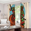 Japanese Samurai And Tiger Print Extra Wide Grommet Curtains
