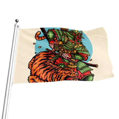 Japanese Samurai And Tiger Print Flag