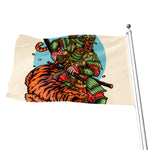 Japanese Samurai And Tiger Print Flag