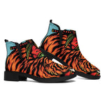 Japanese Samurai And Tiger Print Flat Ankle Boots