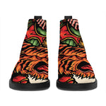 Japanese Samurai And Tiger Print Flat Ankle Boots