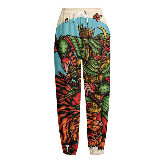 Japanese Samurai And Tiger Print Fleece Lined Knit Pants