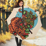 Japanese Samurai And Tiger Print Foldable Umbrella