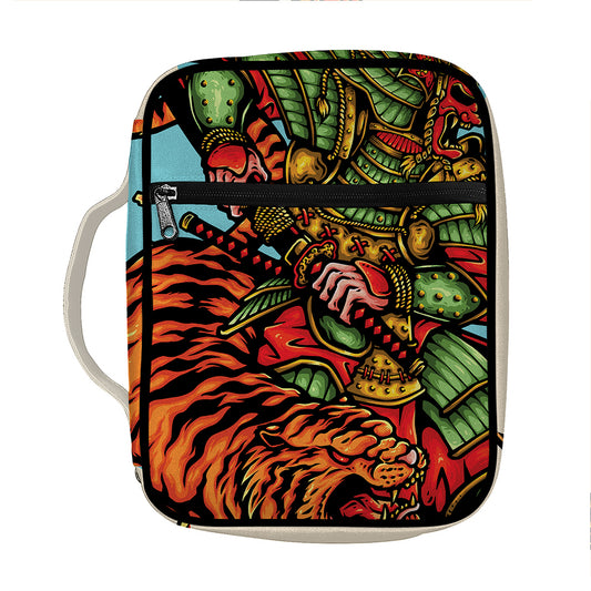 Japanese Samurai And Tiger Print Front Pocket Bible Bag