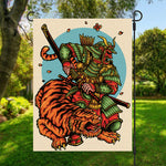 Japanese Samurai And Tiger Print Garden Flag