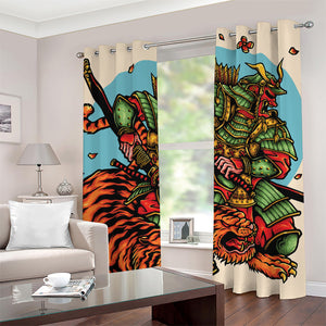 Japanese Samurai And Tiger Print Grommet Curtains