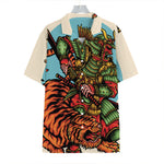 Japanese Samurai And Tiger Print Hawaiian Shirt
