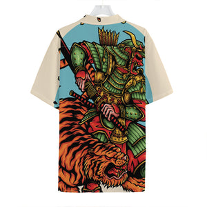 Japanese Samurai And Tiger Print Hawaiian Shirt