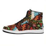Japanese Samurai And Tiger Print High Top Leather Sneakers