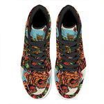 Japanese Samurai And Tiger Print High Top Leather Sneakers