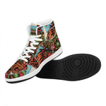 Japanese Samurai And Tiger Print High Top Leather Sneakers