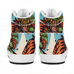 Japanese Samurai And Tiger Print High Top Leather Sneakers