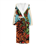 Japanese Samurai And Tiger Print Hooded Bathrobe