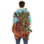 Japanese Samurai And Tiger Print Hoodie Blanket