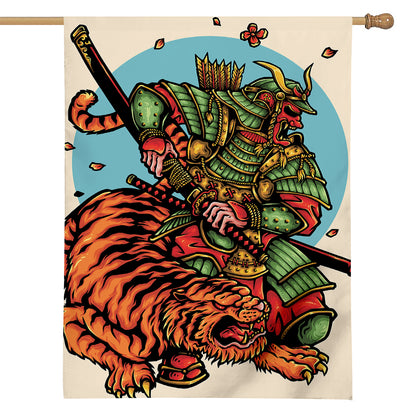 Japanese Samurai And Tiger Print House Flag