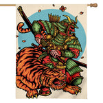 Japanese Samurai And Tiger Print House Flag