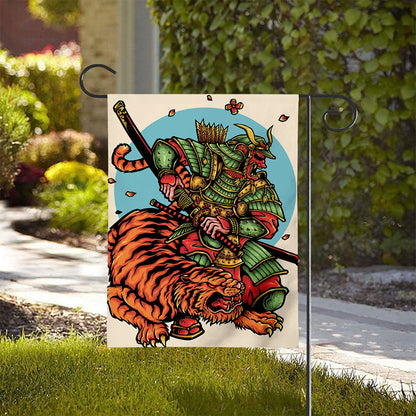 Japanese Samurai And Tiger Print House Flag