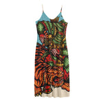 Japanese Samurai And Tiger Print Jersey Midi Cami Dress