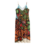 Japanese Samurai And Tiger Print Jersey Midi Cami Dress
