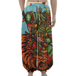 Japanese Samurai And Tiger Print Lantern Pants