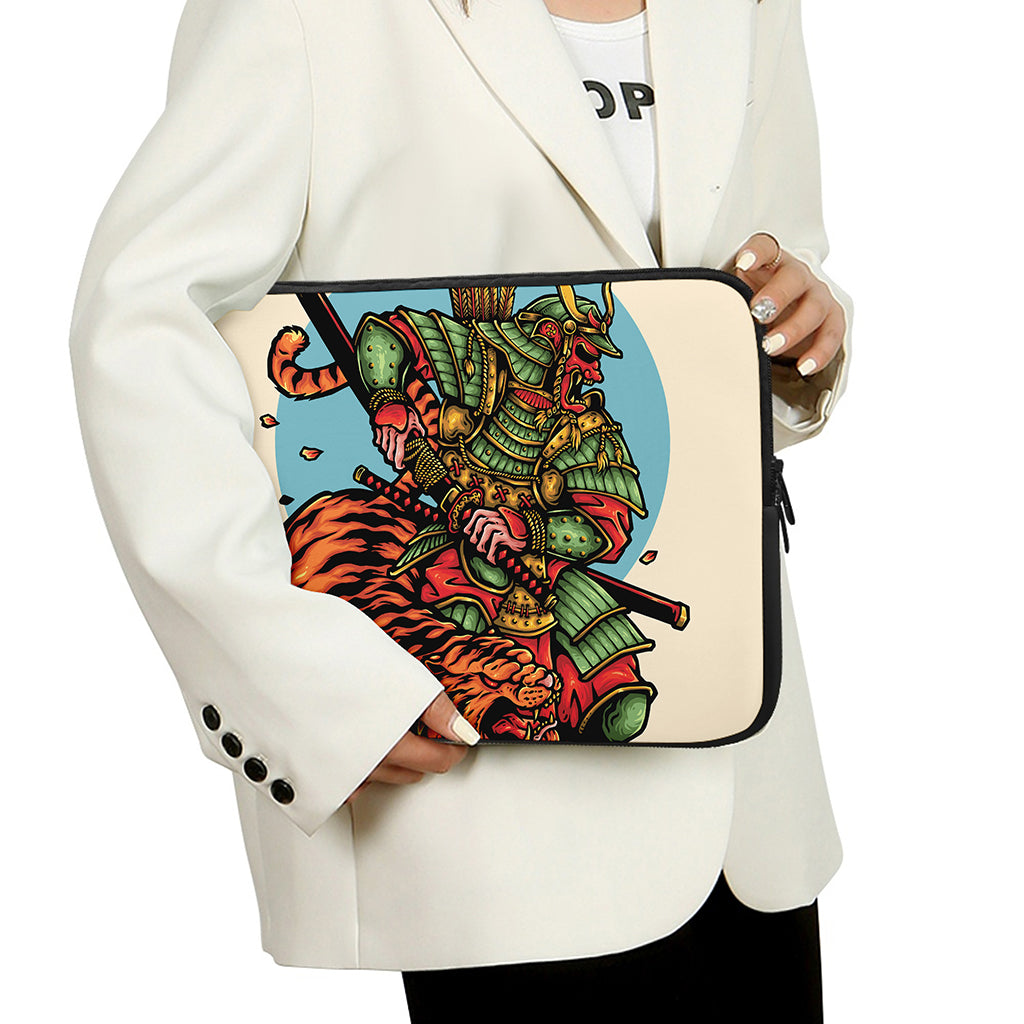 Japanese Samurai And Tiger Print Laptop Sleeve