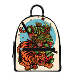 Japanese Samurai And Tiger Print Leather Backpack