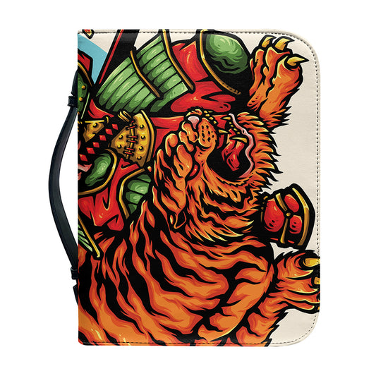 Japanese Samurai And Tiger Print Leather Bible Cover