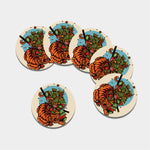 Japanese Samurai And Tiger Print Leather Coaster Set