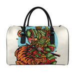 Japanese Samurai And Tiger Print Leather Duffle Bag