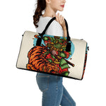 Japanese Samurai And Tiger Print Leather Duffle Bag