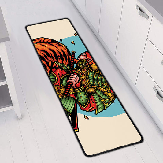 Japanese Samurai And Tiger Print Long Kitchen Mat
