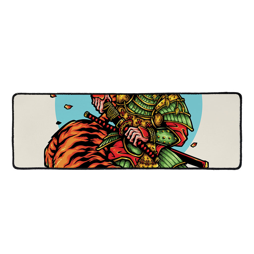 Japanese Samurai And Tiger Print Long Kitchen Mat
