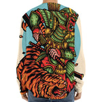 Japanese Samurai And Tiger Print Long Sleeve Baseball Jersey