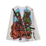 Japanese Samurai And Tiger Print Long Sleeve Short Coat